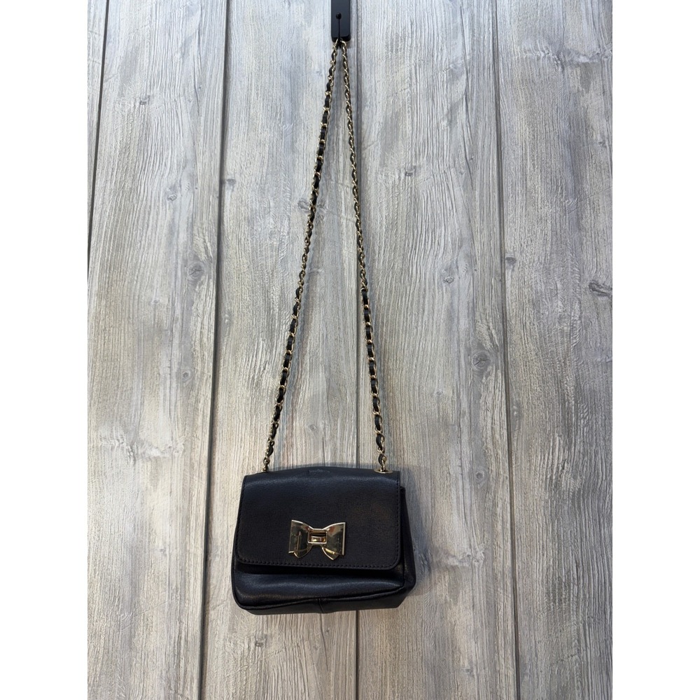 Borse in Pelle Black Italian Leather Bow Crossbody Bag Gold Chain Strap Small